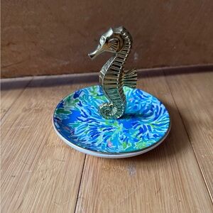 Lilly Pulitzer Gold Seahorse Ceramic Dish with Blue and Green Accents